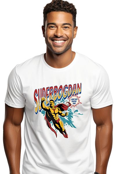StoryGift Romania Men's T-Shirt Super Bogdan, Superhero I'm Here For You With Print On The Front, 100% Bum Stg