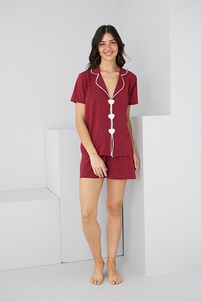 Siyah İnci Set pantaloni scurți tricotați cu detaliu de țevi de inimă burgundy7890