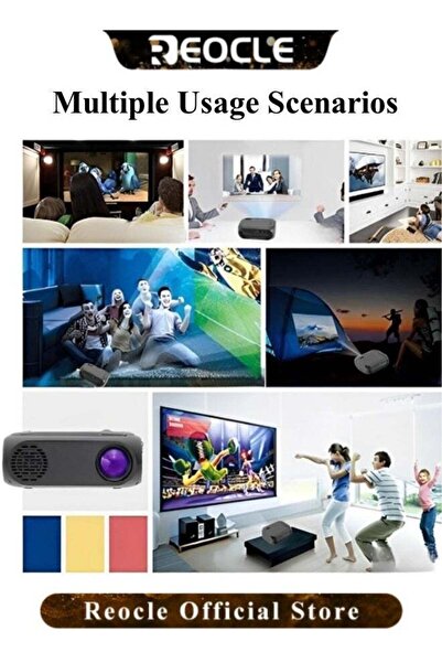 REOCLE Projector Native 1080P Full HD Projector Outdoor Portable Movie Mini Projector