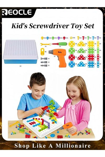 REOCLE Kid's Screwdriver Toy Set Mixed 3D Building Block Puzzle Toy with DIY Screwdriver Tool Play Toolbox