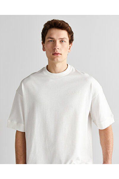 Gant Erkek Krem Orijinal Fit Bisiklet Yaka Logolu T-Shirt