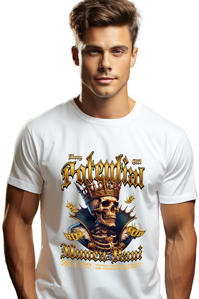 StoryGift Romania Tricou Barbati Craniu Cu Coroana - Potential, Munca Si Bani...