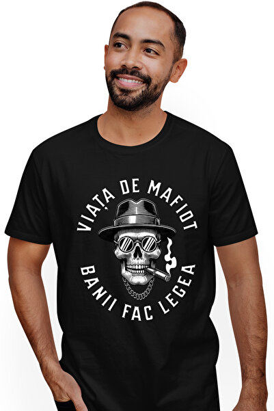 StoryGift Romania Tricou Barbati Craniu Cu Palarie Si Trabuc Viața De Mafiot....