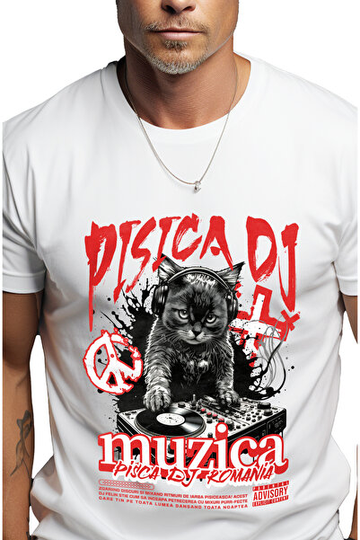 StoryGift Romania Tricou Barbati Pisica Dj Romania, Muzica, Casti, Artist Cu ...