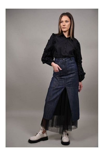FASHIONLAND DENIM SKIRT COMBINED WITH TULLE MADDALENA M Denim