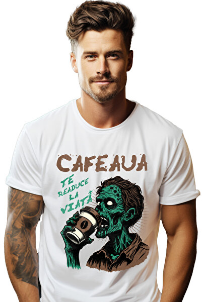 StoryGift Romania Tricou Barbati Cafeaua Te Readuce La Viata Zombie Cu Cafea ...