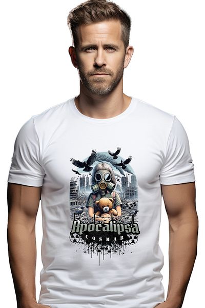 StoryGift Romania Tricou Barbati Copil Cu Masca Si Ursulet De Plus Apocalipsa Cu Imprimeu Pe Fata, 100% Bum Stg