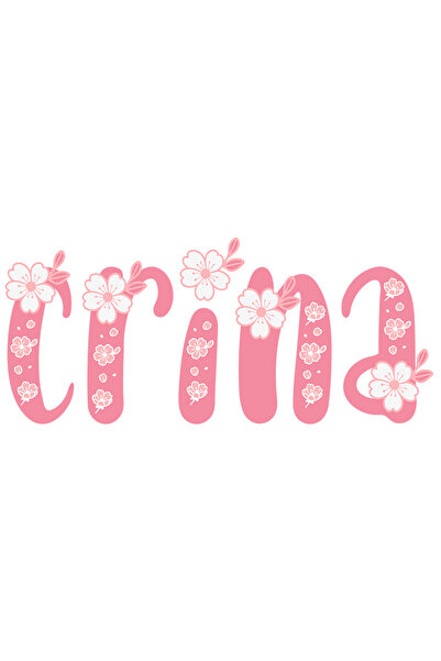StoryGift Romania Sticker Autocolant 70CM Cu Numele Crina, Flori, Colorat, Roz, Dragut cu Margini Albe, PVC Viny