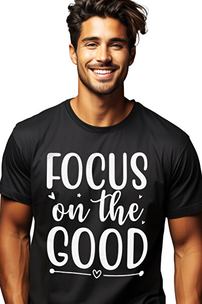 StoryGift Romania Tricou bărbătesc cu inimioare și textul „concentrează-te pe bine” - Focus On Good Things Stg