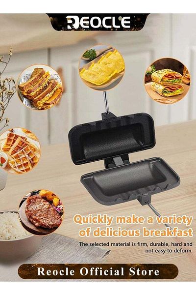 REOCLE Sandwich Maker with Double-Sided Breakfast Sandwich Baking Pan Nonstick Sandwich Skillet Frying Pan