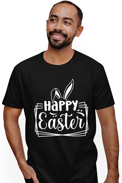 StoryGift Romania Men's T-shirt with rabbit ears and the text "Happy Easter!" - greeting with print on the front,