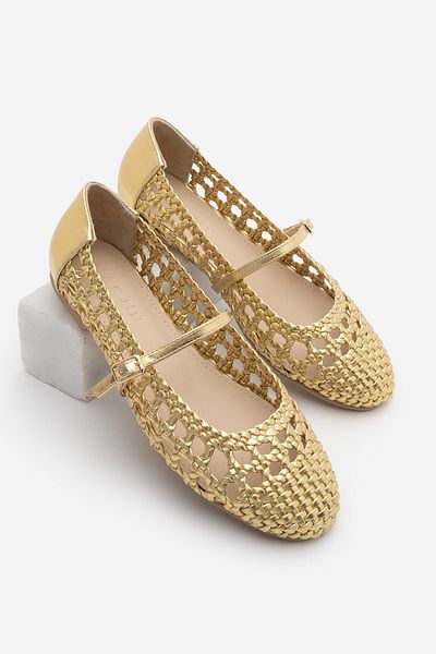 Marjin Handgestrickte Damen-Ballerinas mit Streifen von Vonzo Gold