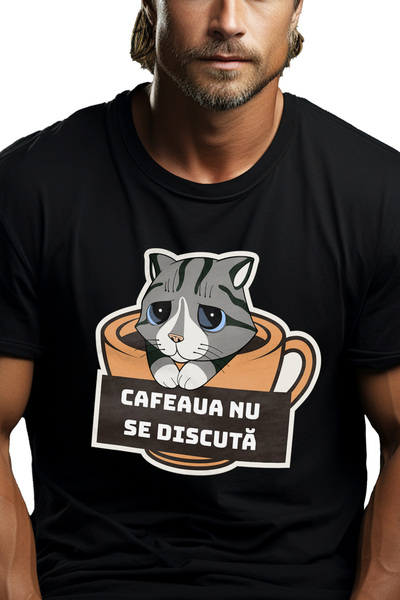 StoryGift Romania Tricou Barbati Pisica Trista In Cana Cu Cafea Text Cafeaua ...