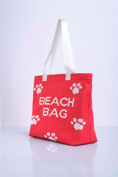 Sebir Moda Paw Patterned Knitwear Beach Bag