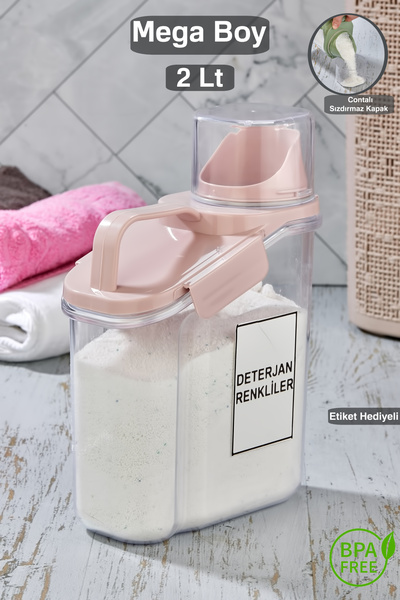 Genel Markalar Kapaklı Sıvı Toz Deterjan Saklama Kabı - Banyo Organizer Çok Amaçlı Saklama Kutusu 2 Lt