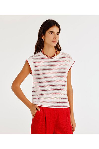 Yargıcı Tricou fără mâneci cu decolteu cu detaliu cu nervuri la mânecă