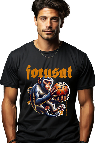 StoryGift Romania Tricou Barbati Maimuta Jucand Baschet Text Motivational Foc...