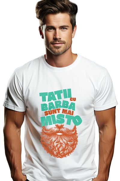 StoryGift Romania Tricou Barbati Tata Cu Barba Este Cel Mai Misto Familie Copii Cu Imprimeu Pe Fata, 100% Bu Stg