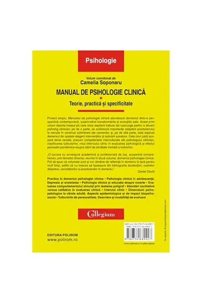Polirom Clinical Psychology Manual, Volume I. Theory, practice and specificity, Camelia Soponaru