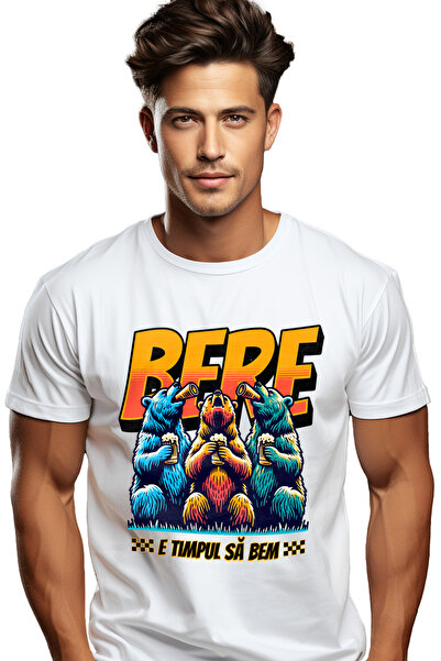 StoryGift Romania Tricou Barbati Bere, E Timpul Sa Bem Ursi Bruni Cu Pahare C...