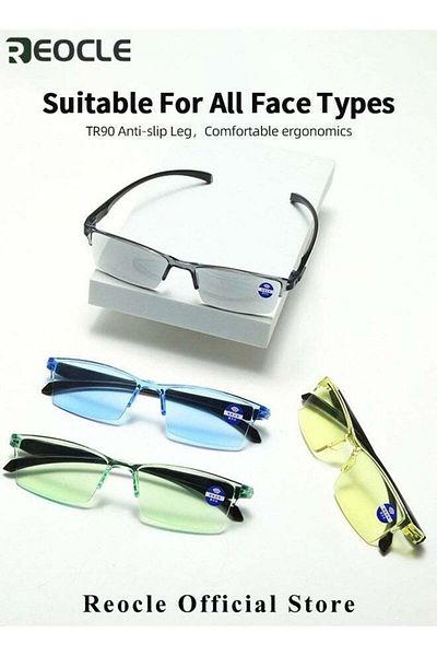 REOCLE Anti Blue Ray Reading Glasses Portable Ultra-Light Readers Progressive Multifocus Reading Glasses