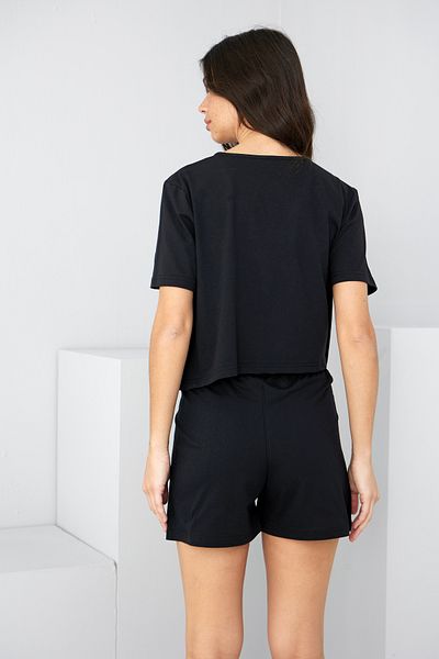 Siyah İnci Black Tied Knitted Shorts Set7888