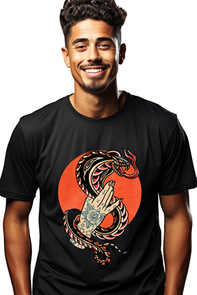 StoryGift Romania Tricou Barbati Cu Sarpe, Cobra, Cerc, Mana, Tatuaje, Floare, Stele, Cu Imprimeu Pe Fata, Stg