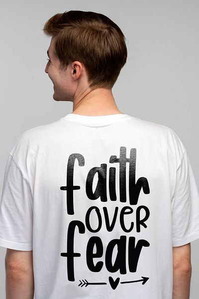 StoryGift Romania Men's T-shirt with a heart for those who choose faith over fear with print on the back