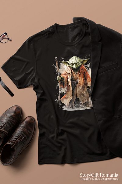 StoryGift Romania Men's T-Shirt With Yoda, Staff, Rain, Master, Jedi, Star Wars, with print on the Face, 100