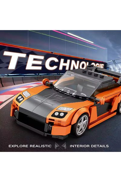 AMAZINGBLOKS مع صندوق مكون من 367 قطعة من مكعبات بناء سيارة رياضية Rx7 مركبة مدينة إبداعية نموذج سيارة كلاسيكية لسطح المكتب