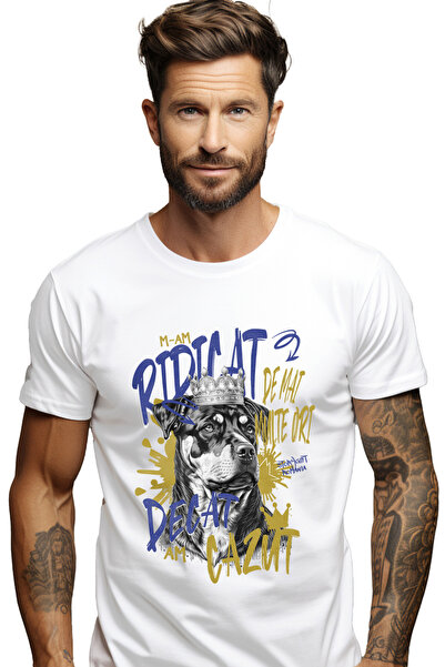 StoryGift Romania Tricou Barbati Caine Cu Coroana, Text Motivational M-am Rid...