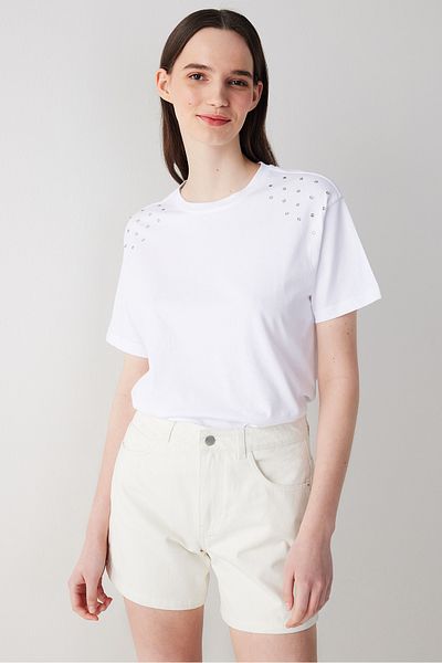 Penti Cream High Waist Denim Look Shorts
