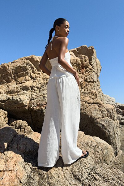 Bershka Wide-leg Rustic Trousers With Darts