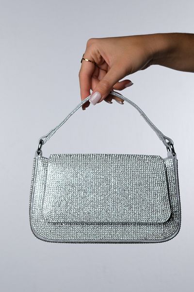 LuviShoes Geantă pentru rochie de seară pentru femei VİAL Silver Stone