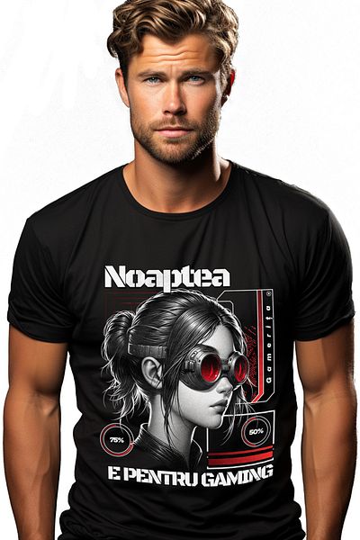 StoryGift Romania Men's T-Shirt Night Is For Gaming Girl With Glasses Video Game With Print On The Front, 100stg