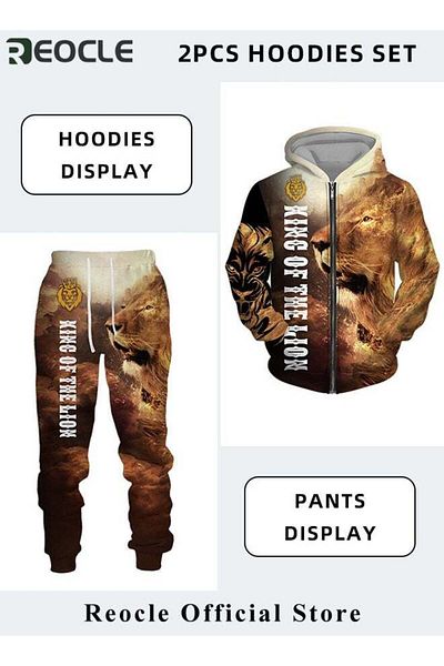 REOCLE Men's 2 Pcs Hoodie Set Sweatshirt Suit 3D Printed Long Sleeve Hoodie Trackpant Casual Suit