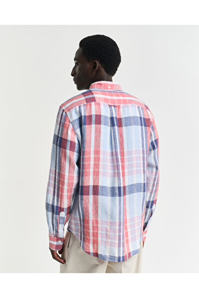 Gant Erkek Kırmızı Regular Fit Düğmeli Yaka Kareli Gömlek