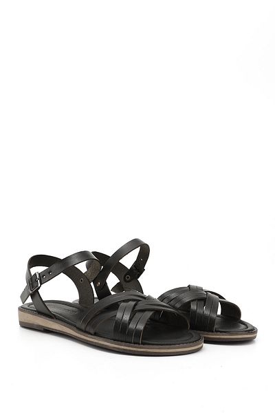 GÖNDERİ(R) Women's / Girls' Black Cross-Strapped Genuine Leather Sandals