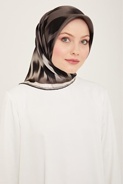 Armine Silk Scarf Nostalgia Sura 9155Ds-02 Leopard Pattern Black-Anthracite