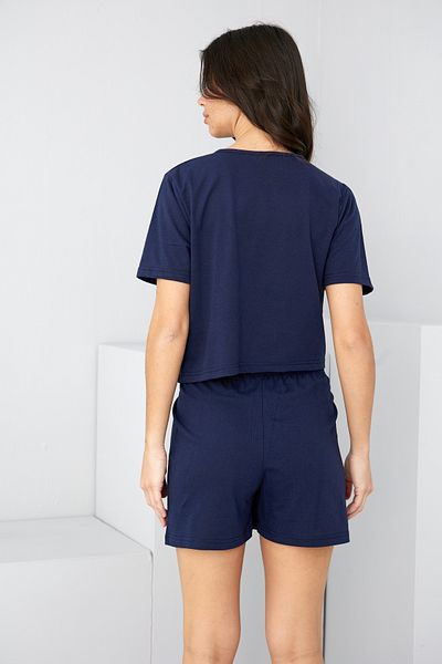 Siyah İnci Navy Blue Tie-Up Knitted Shorts Set7888