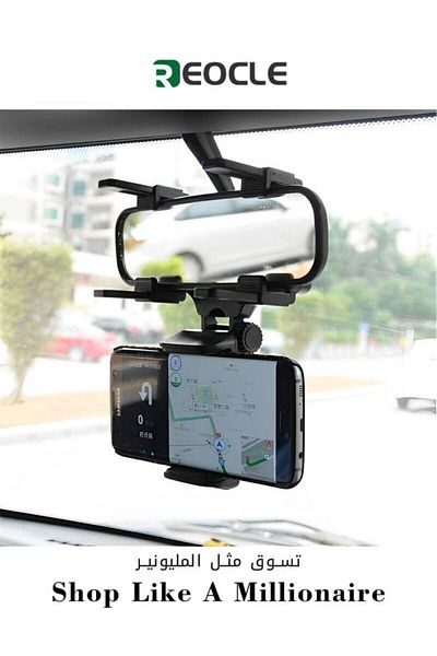 REOCLE Rear View Mirror Phone Holder with 360° Rotatable & Retractable & Universal Mount Cell Car Fit