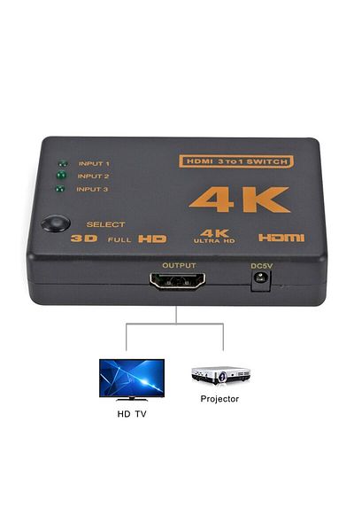 zola 4K HDMI splitter, 1080p, 3 in 1 switch with remote control, black