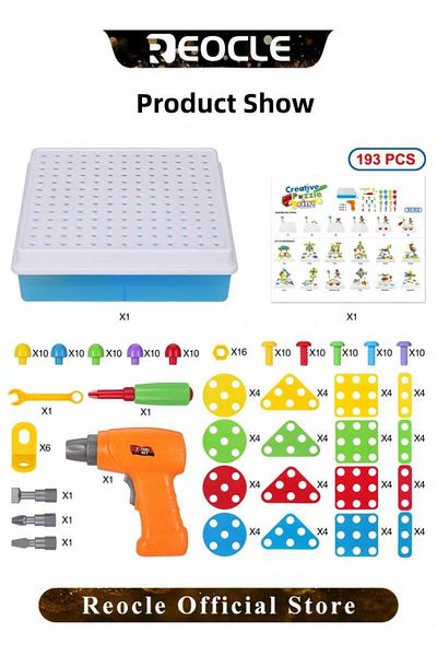 REOCLE Kid's Screwdriver Toy Set Mixed 3D Building Block Puzzle Toy with DIY Screwdriver Tool Play Toolbox