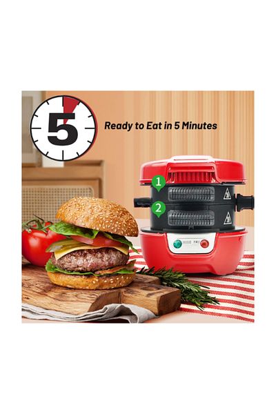MACON RAF Breakfast Burger Maker – Electric Panini Press with Egg Ring, Non-Stick Plates, Cool Handle
