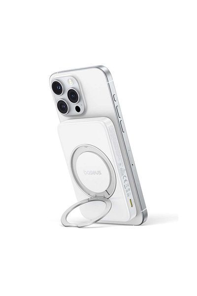 Baseus External Battery, Fast Charging, Magnetic, Type-C, Qi2, 20W, 5000mAh, Type-C Cable, PicoGo, White