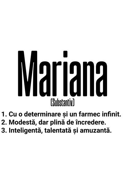 StoryGift Romania Sticker Eticheta 50CM Cu Numele Mariana, si Mesaj Motivational, Determinare, Modesta, Intelige