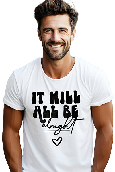 StoryGift Romania Tricou bărbătesc cu inimă și textul „it Will Be Alright” - ...