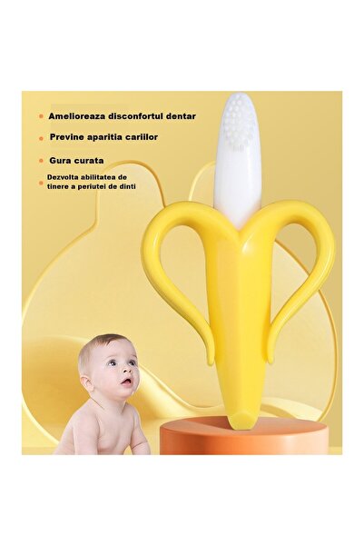 dalip baby banana teething toy, handles, non-toxic odorless silicone, 10.5x5.9 cm, yellow