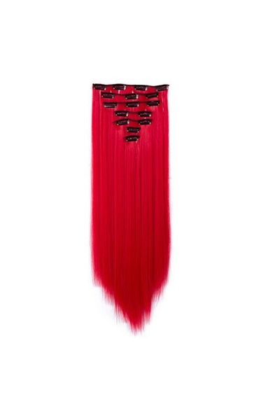 animis beauty Red clip-on hair extensions, 16 clips, 55 cm, synthetic fiber with natural look