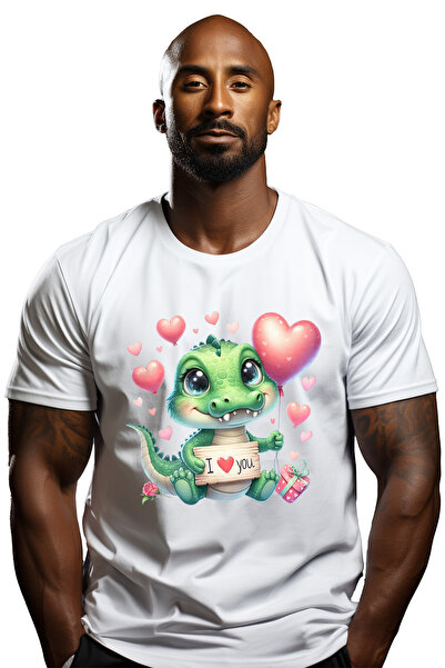 StoryGift Romania Men's T-shirt With A Baby Crocodile With The Message "i Love You", Heart-shaped Balloon, Adostg